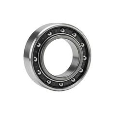 Precision-engineered, polished chrome-plated steel headset bearing, showcasing intricate mechanical design with visible ball bearings on a transparent studio background, isolated, no shadows.