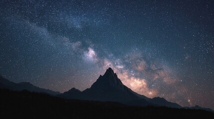 Starry night mountain panorama