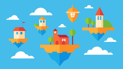 Obraz premium Cartoon Flying City with Floating Island Houses