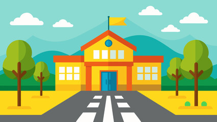 Cartoon School Zone with Yellow School Bus