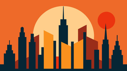 Obraz premium Stylized skyline with exaggerated tall buildings vector