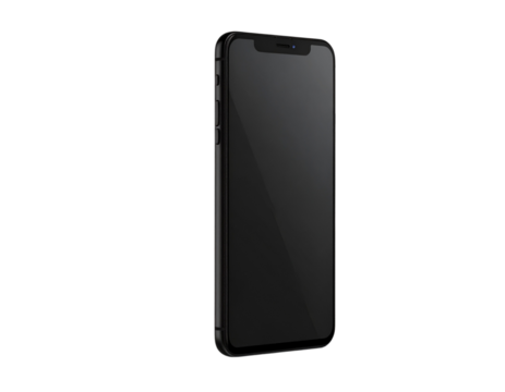 Glossy Black Smartphone Floating Upright – Portrait Mode Transparent PNG