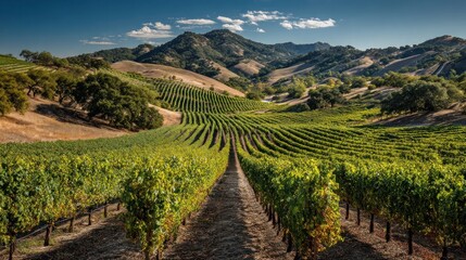 Fototapeta premium Vineyard landscape under a bright sky