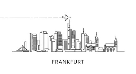Frankfurt Skyline Line Art Travel Vector.