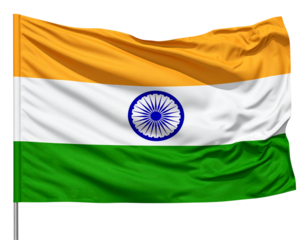  Realistic Waving Flag of India with Natural Fabric Folds, Isolated on Transparent Background PNG