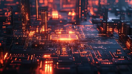 Obraz premium Futuristic digital technology background with circuit board and French style composition details. 