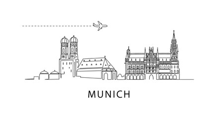 Munich Skyline Outline Airplane Vector.