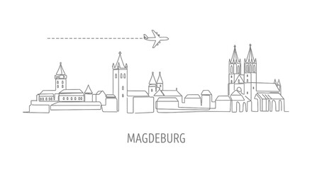 Fototapeta premium Magdeburg Skyline Outline with Travel, Germany, and Plane.