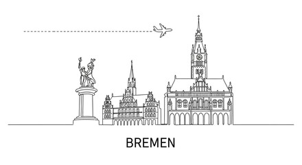 Fototapeta premium Bremen Skyline with Germany Travel Destination, and Line Art.