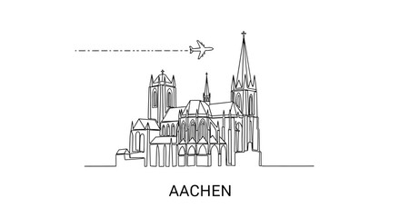 Naklejka premium Aachen Cathedral Plane Minimalist Skyline.