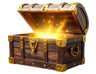 Glowing Antique Treasure Chest Open with Light – High-Quality Transparent PNG
