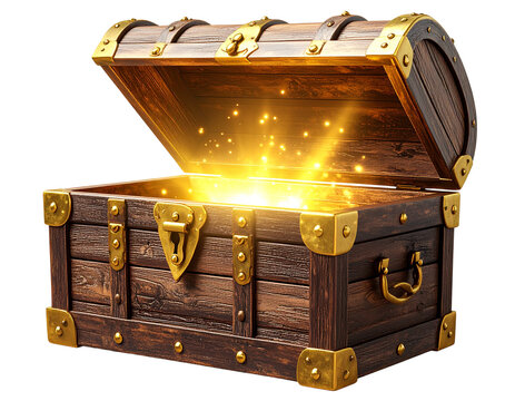 Glowing Antique Treasure Chest Open with Light – High-Quality Transparent PNG