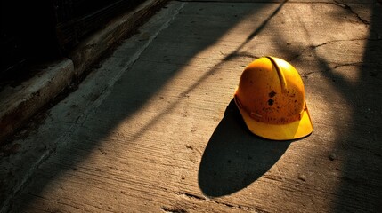 Yellow hard hat on sidewalk