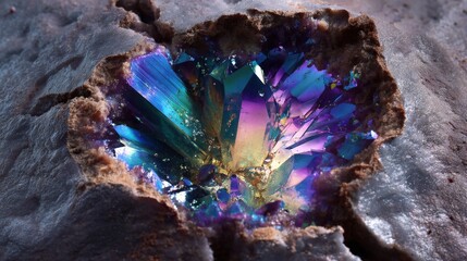 Iridescent Crystal Geode Close-Up