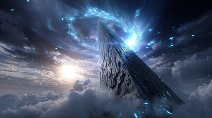 Glowing Pyramid Above Cloudscape at Sunset