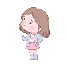 girl cartoon character in cute outfit flat pastel illustration kawaii style