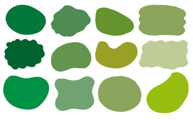 Organic green blob shapes vector set. Irregular green shapes graphic pack. Abstract rounded forms vector illustration