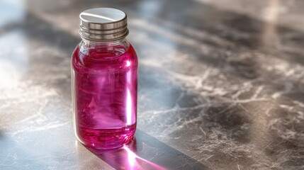 Pink Liquid in Glass Bottle on Dark Marble Surface
