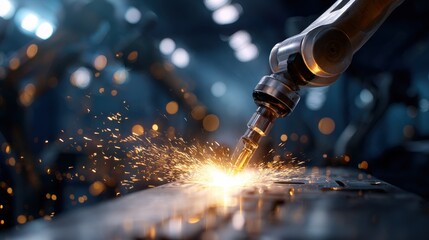 Industrial Robot Welding Metal Sparks Close Up