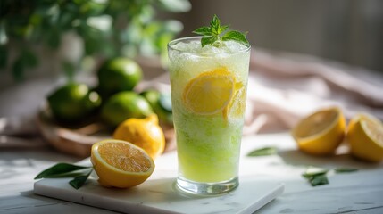 Refreshing Lemon Lime Drink with Mint Garnish