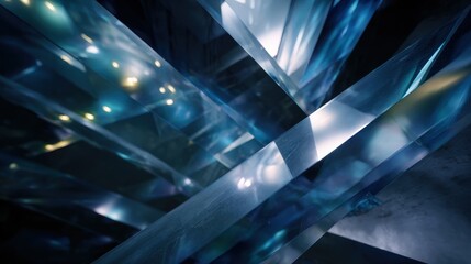 Abstract Blue Glass Crystals Geometric Shapes Dark Background