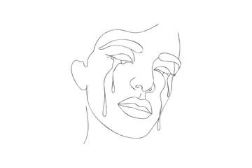Minimalist Line Art of a Crying Woman s Face Expressing Sadness and Grief