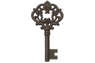 Antique metal key with ornate bow isolated on transparent background, perfect for security, history, or vintage design projects
