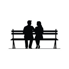 Silhouette of a Couple Sitting on a Park Bench Romantic Couple Black and White Illustration