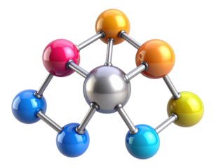 Vibrant Molecular Diagram of Aluminum with Orbit Connections PNG Transparent Background PNG
