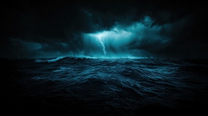 Naklejka premium A dramatic image of lightning flashing over a stormy ocean