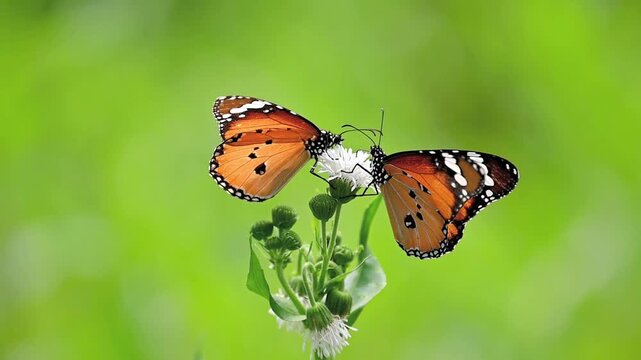 4K Plain Tiger butterfly sucking nectar, slow motion