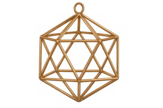 Golden geometric shape hanging, perfect for design projects needing a touch of elegance and modernity with its transparent background