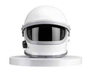 Fototapeta premium Astronaut Helmet on Pedestal in Minimalist Studio with Soft Lighting, Front View, Transparent PNG