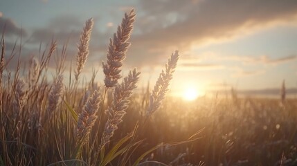 Fototapeta premium Fluffy grasses at sunset.
