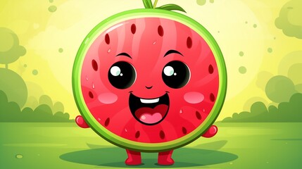 Watermelon Cartoon Icon Set Vector Design. A fun and modern set of stylized watermelon icons, including kawaii-style faces, seeds, and summer elements, designed with bright gradients and smooth edges
