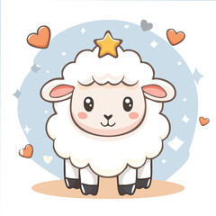 Naklejka premium Cute baby sheep in kawaii-style vector illustration