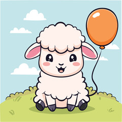 Fototapeta premium Cute baby sheep in kawaii-style vector illustration