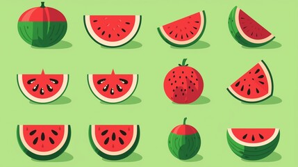 Watermelon Cartoon. Cute and playful watermelon character with a smiling face, bold outlines, and vibrant summer colors