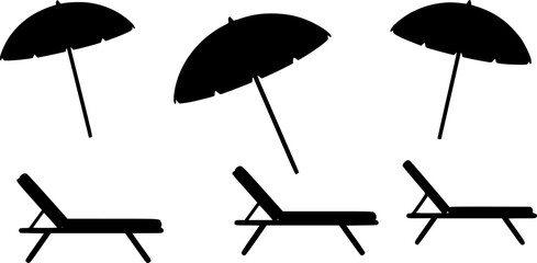 Beach chair silhouette vector, Beach umbrella and chair icon vector illustration
