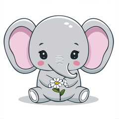 Naklejka premium Cute baby elephant in kawaii-style vector illustration