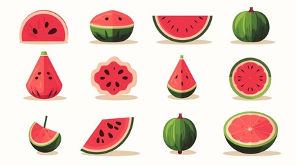 Watermelon Cartoon. Kawaii-style watermelon slice with big eyes, rosy cheeks, and a cheerful expression, perfect for stickers