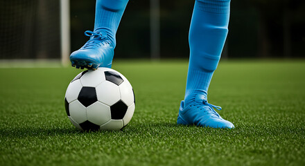 Fototapeta premium Soccer Player Ready to Kick the Ball on Green Field
