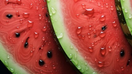 Watermelon Wallpaper. Close-up of fresh watermelon texture with dewdrops, highlighting vivid colors and natural patterns
