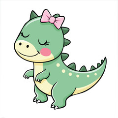 Obraz premium Cute dinosaur in kawaii-style vector illustration