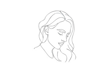 Elegant Woman Portrait in Continuous Line Art Style Minimalist Design for Beauty and Fashion Concepts, Art & Illustration 