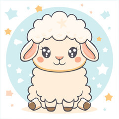 Naklejka premium Cute baby sheep in kawaii-style vector illustration