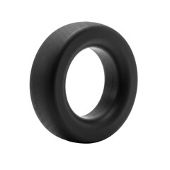 Sleek black silicone grip strength ring with distinct texture and matte finish, a standalone full object on a transparent seamless isolated background with no shadows, commercial product photography