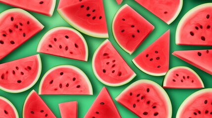 Watermelon Wallpaper. Close-up of fresh watermelon texture with dewdrops, highlighting vivid colors and natural patterns