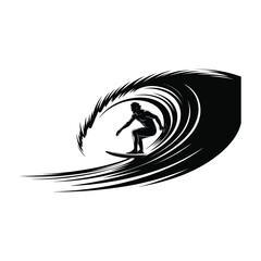 Surfer riding a barrel wave vector silhouette