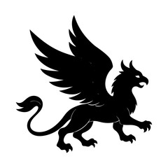Fototapeta premium Majestic griffin vector heraldic creature winged beast art icon silhouette